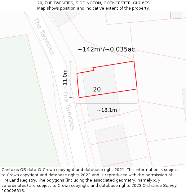 20, THE TWENTIES, SIDDINGTON, CIRENCESTER, GL7 6ES: Plot and title map