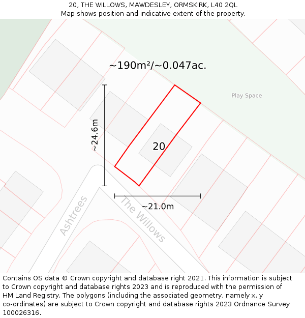 20, THE WILLOWS, MAWDESLEY, ORMSKIRK, L40 2QL: Plot and title map