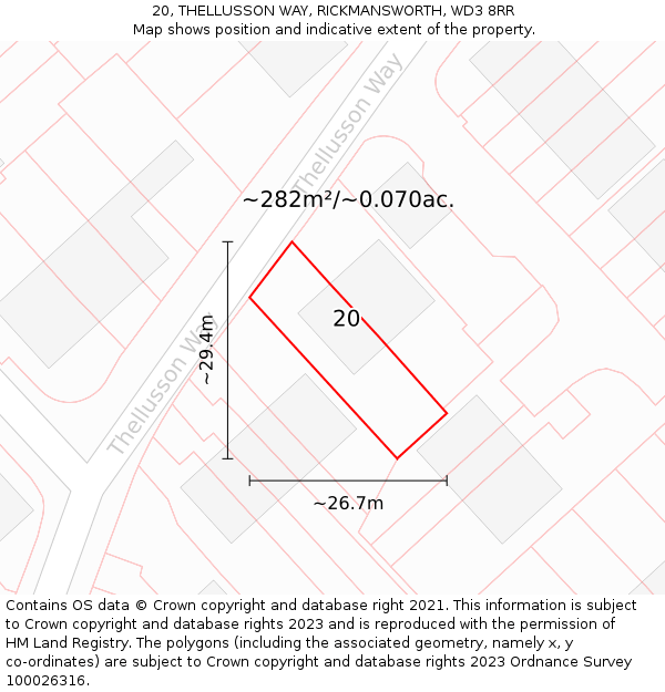 20, THELLUSSON WAY, RICKMANSWORTH, WD3 8RR: Plot and title map