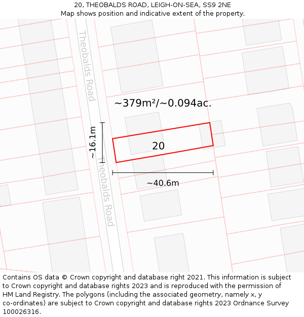 20, THEOBALDS ROAD, LEIGH-ON-SEA, SS9 2NE: Plot and title map