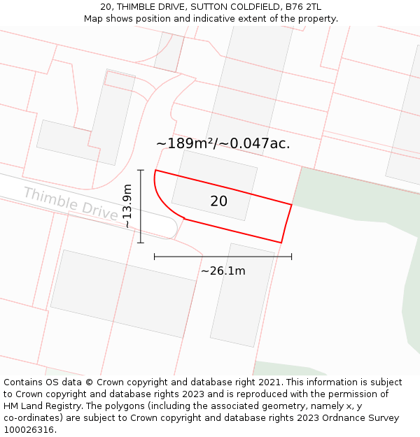 20, THIMBLE DRIVE, SUTTON COLDFIELD, B76 2TL: Plot and title map