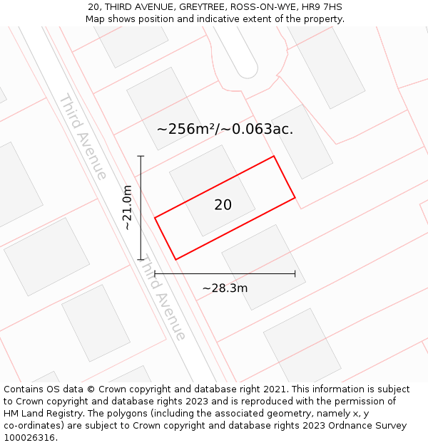 20, THIRD AVENUE, GREYTREE, ROSS-ON-WYE, HR9 7HS: Plot and title map