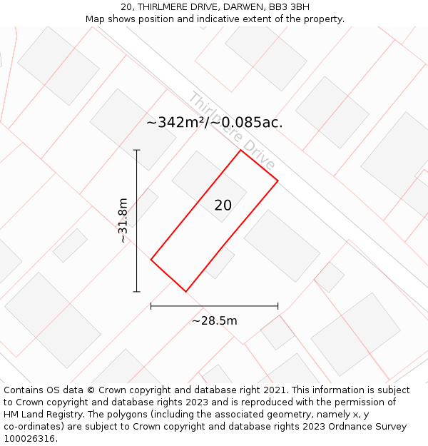 20, THIRLMERE DRIVE, DARWEN, BB3 3BH: Plot and title map