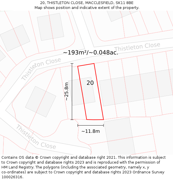 20, THISTLETON CLOSE, MACCLESFIELD, SK11 8BE: Plot and title map