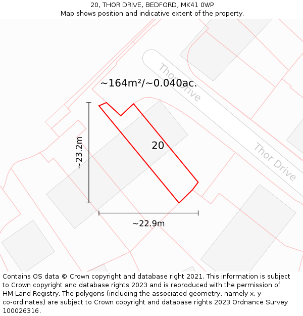 20, THOR DRIVE, BEDFORD, MK41 0WP: Plot and title map