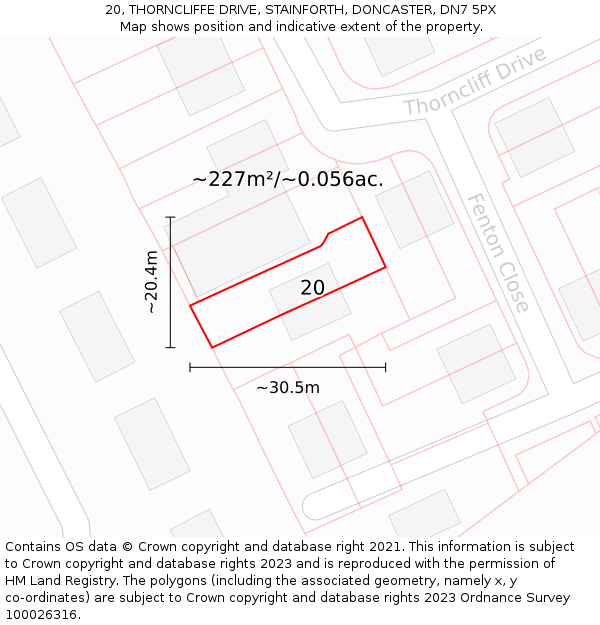 20, THORNCLIFFE DRIVE, STAINFORTH, DONCASTER, DN7 5PX: Plot and title map