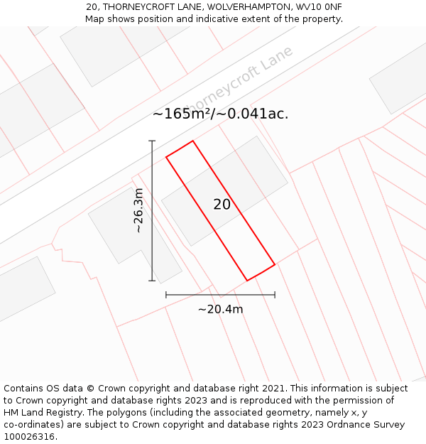20, THORNEYCROFT LANE, WOLVERHAMPTON, WV10 0NF: Plot and title map
