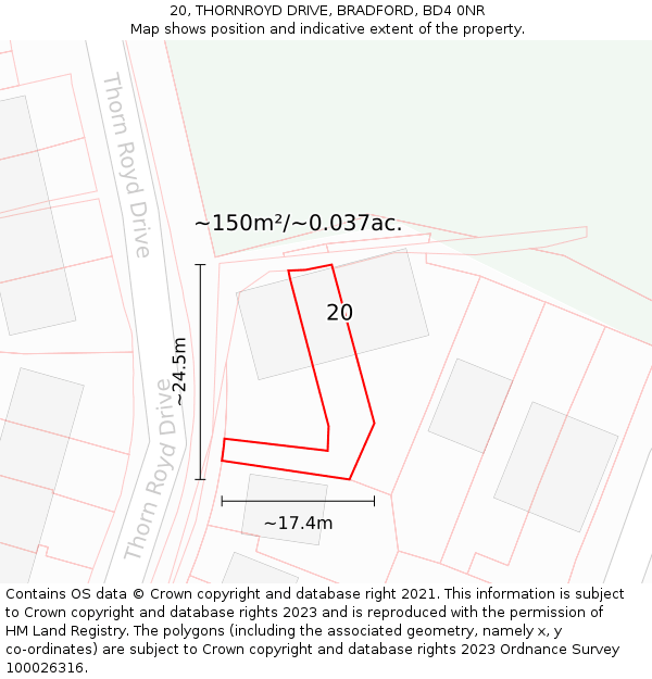 20, THORNROYD DRIVE, BRADFORD, BD4 0NR: Plot and title map