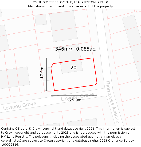 20, THORNTREES AVENUE, LEA, PRESTON, PR2 1PJ: Plot and title map