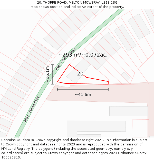 20, THORPE ROAD, MELTON MOWBRAY, LE13 1SG: Plot and title map