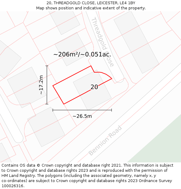 20, THREADGOLD CLOSE, LEICESTER, LE4 1BY: Plot and title map