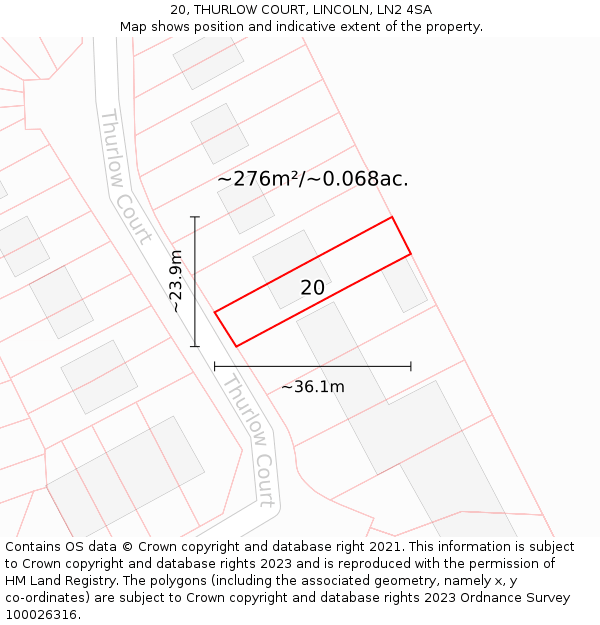 20, THURLOW COURT, LINCOLN, LN2 4SA: Plot and title map