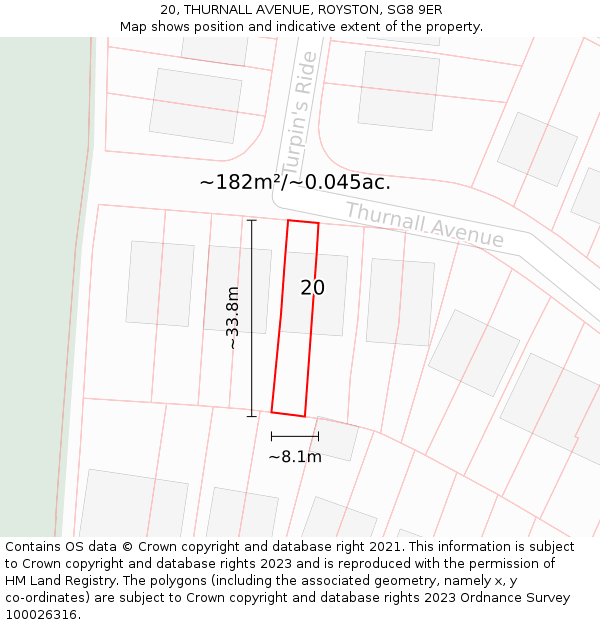 20, THURNALL AVENUE, ROYSTON, SG8 9ER: Plot and title map