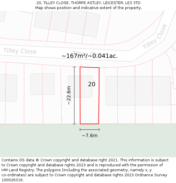 20, TILLEY CLOSE, THORPE ASTLEY, LEICESTER, LE3 3TD: Plot and title map