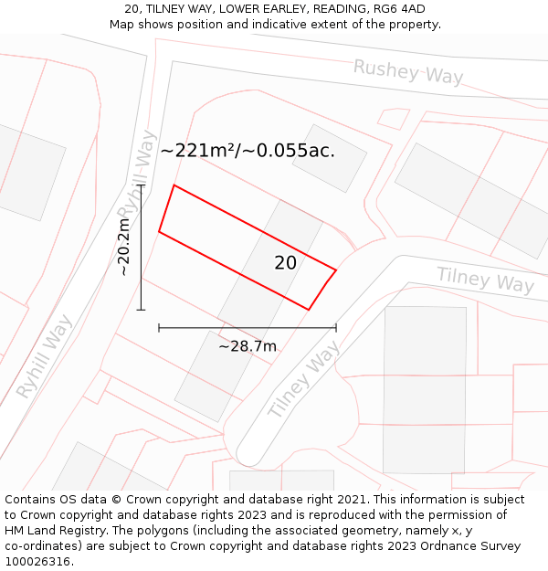 20, TILNEY WAY, LOWER EARLEY, READING, RG6 4AD: Plot and title map