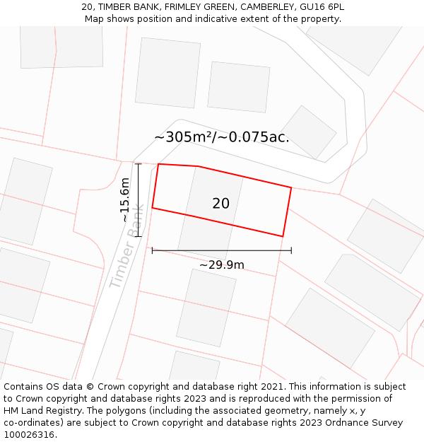 20, TIMBER BANK, FRIMLEY GREEN, CAMBERLEY, GU16 6PL: Plot and title map