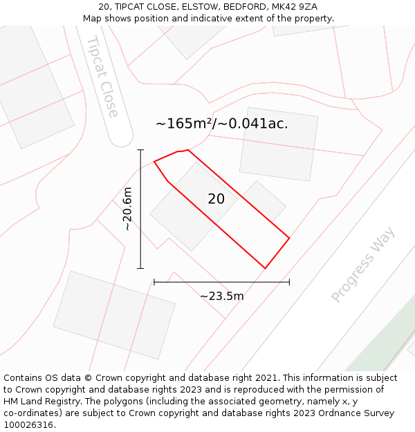 20, TIPCAT CLOSE, ELSTOW, BEDFORD, MK42 9ZA: Plot and title map