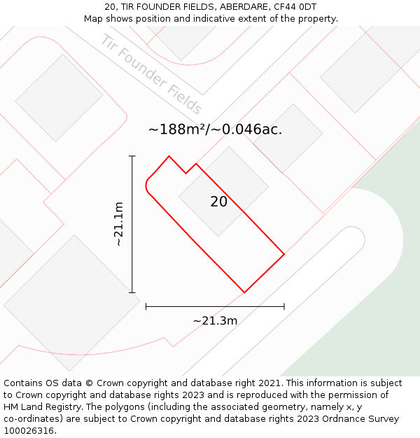 20, TIR FOUNDER FIELDS, ABERDARE, CF44 0DT: Plot and title map