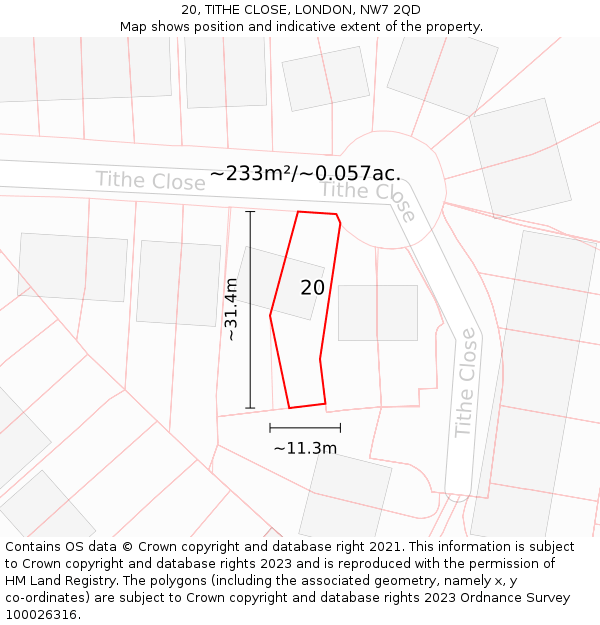 20, TITHE CLOSE, LONDON, NW7 2QD: Plot and title map