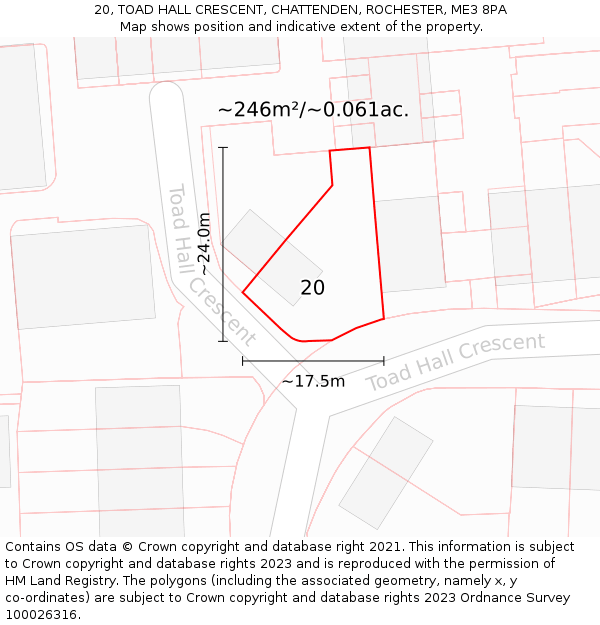 20, TOAD HALL CRESCENT, CHATTENDEN, ROCHESTER, ME3 8PA: Plot and title map