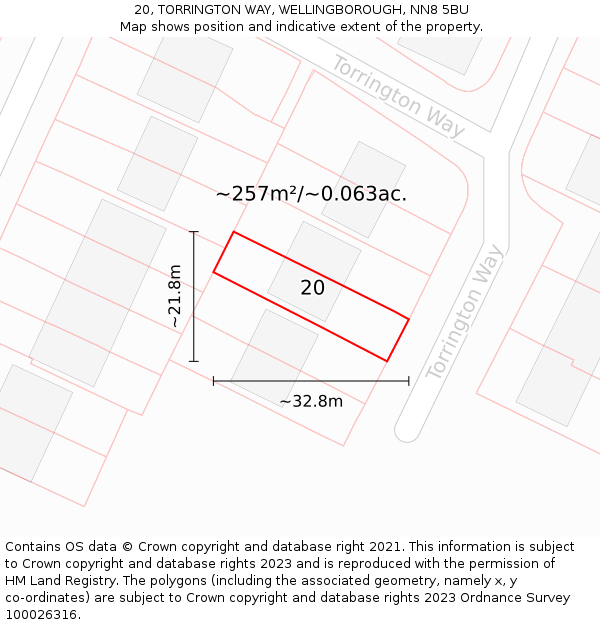 20, TORRINGTON WAY, WELLINGBOROUGH, NN8 5BU: Plot and title map