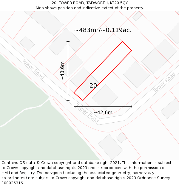 20, TOWER ROAD, TADWORTH, KT20 5QY: Plot and title map