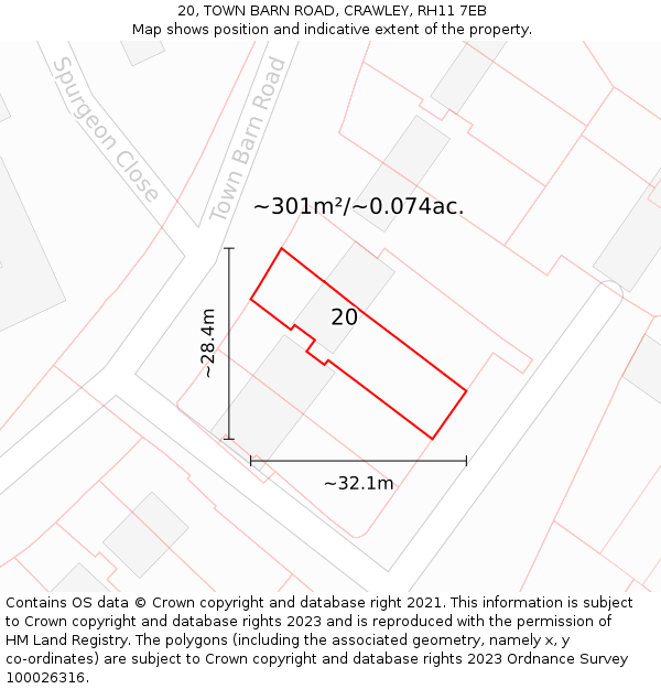 20, TOWN BARN ROAD, CRAWLEY, RH11 7EB: Plot and title map