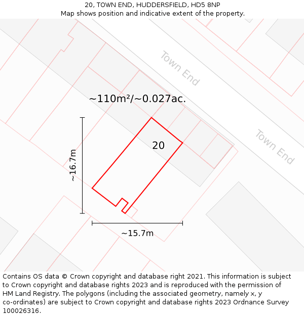 20, TOWN END, HUDDERSFIELD, HD5 8NP: Plot and title map