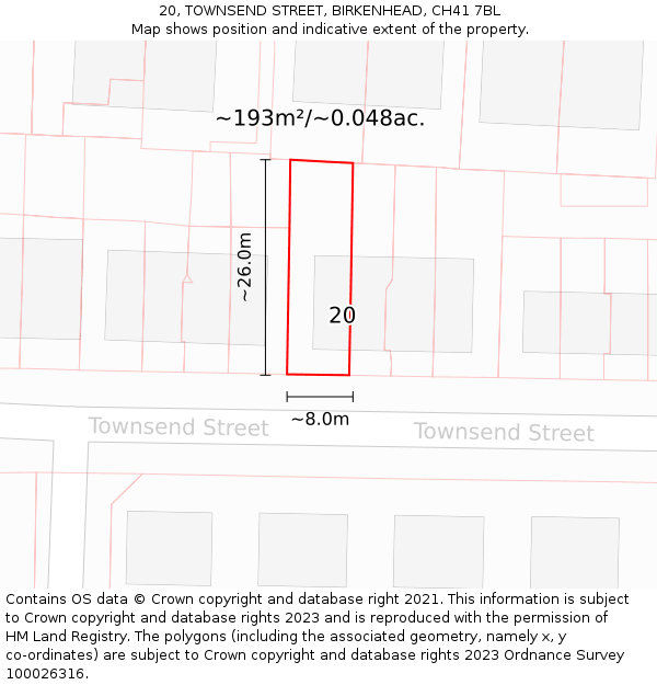 20, TOWNSEND STREET, BIRKENHEAD, CH41 7BL: Plot and title map