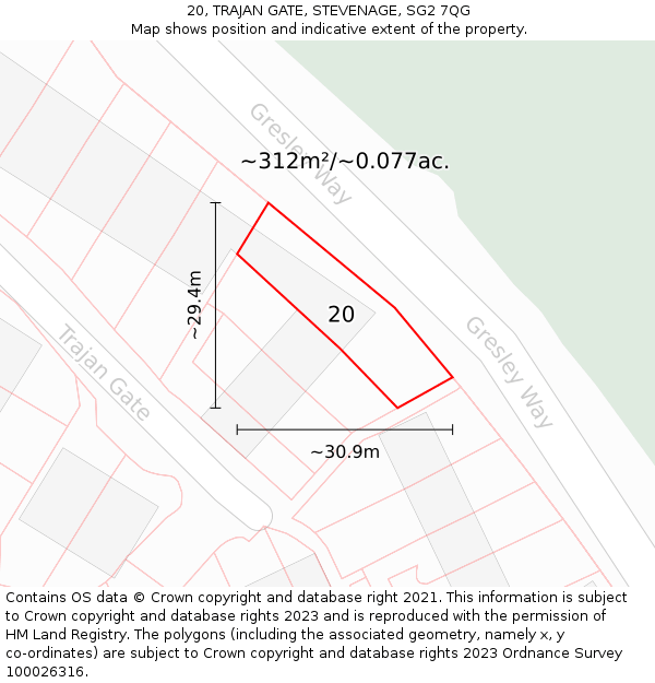 20, TRAJAN GATE, STEVENAGE, SG2 7QG: Plot and title map