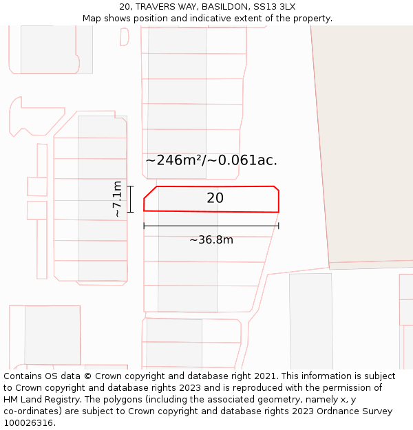 20, TRAVERS WAY, BASILDON, SS13 3LX: Plot and title map