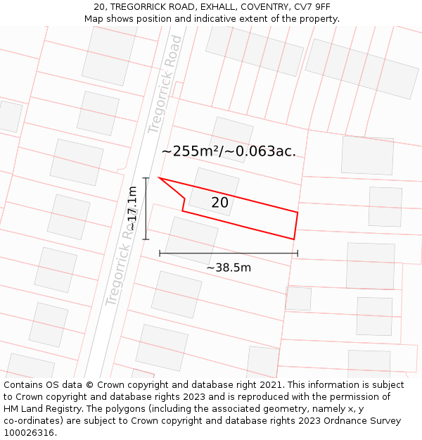 20, TREGORRICK ROAD, EXHALL, COVENTRY, CV7 9FF: Plot and title map