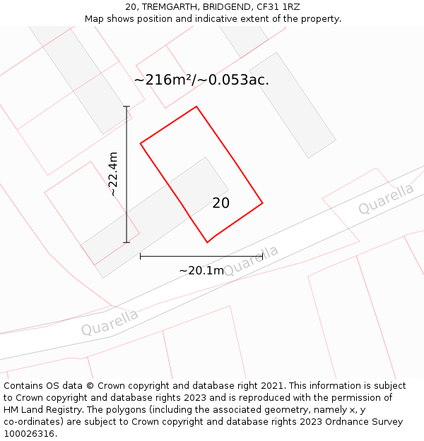 20, TREMGARTH, BRIDGEND, CF31 1RZ: Plot and title map