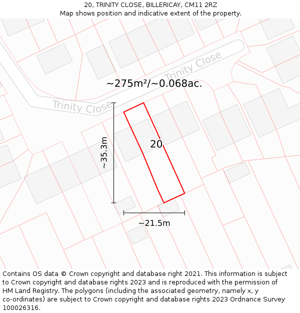 20, TRINITY CLOSE, BILLERICAY, CM11 2RZ: Plot and title map