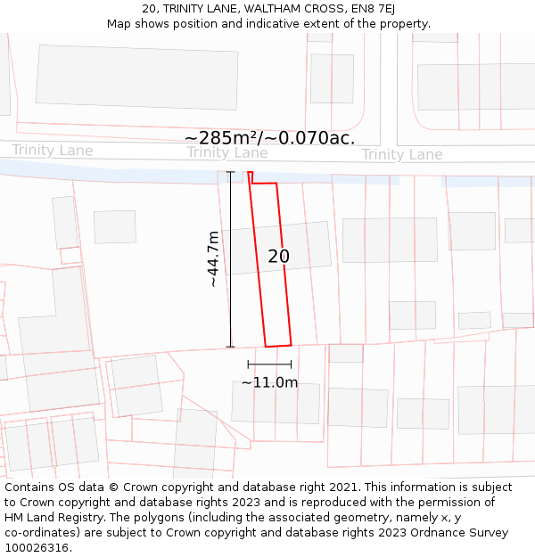 20, TRINITY LANE, WALTHAM CROSS, EN8 7EJ: Plot and title map