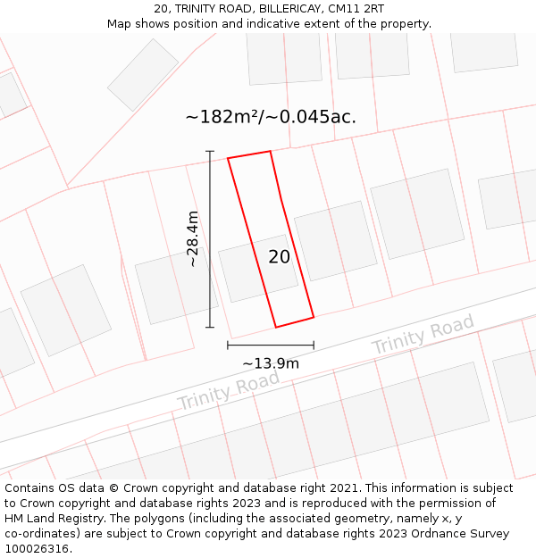 20, TRINITY ROAD, BILLERICAY, CM11 2RT: Plot and title map