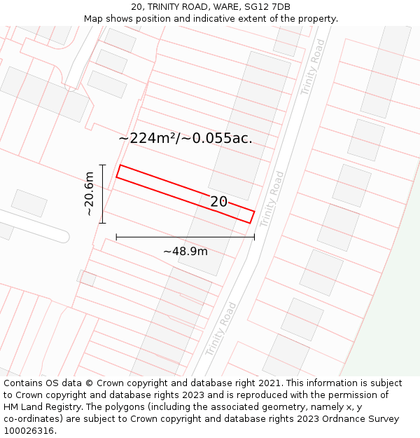 20, TRINITY ROAD, WARE, SG12 7DB: Plot and title map