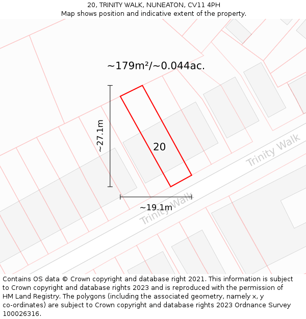 20, TRINITY WALK, NUNEATON, CV11 4PH: Plot and title map