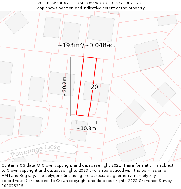 20, TROWBRIDGE CLOSE, OAKWOOD, DERBY, DE21 2NE: Plot and title map