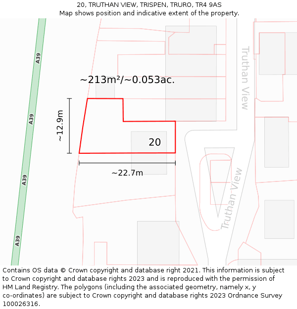 20, TRUTHAN VIEW, TRISPEN, TRURO, TR4 9AS: Plot and title map