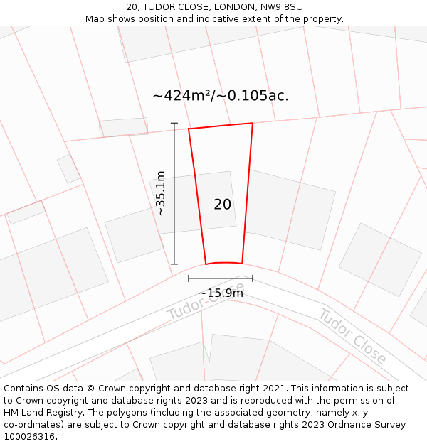 20, TUDOR CLOSE, LONDON, NW9 8SU: Plot and title map