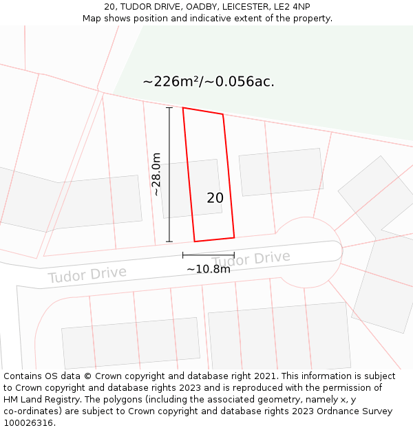 20, TUDOR DRIVE, OADBY, LEICESTER, LE2 4NP: Plot and title map