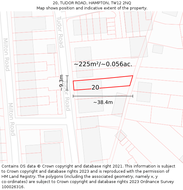 20, TUDOR ROAD, HAMPTON, TW12 2NQ: Plot and title map