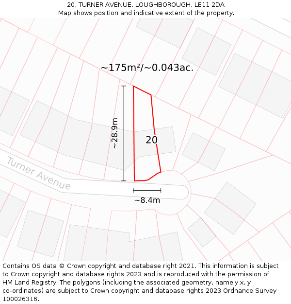 20, TURNER AVENUE, LOUGHBOROUGH, LE11 2DA: Plot and title map