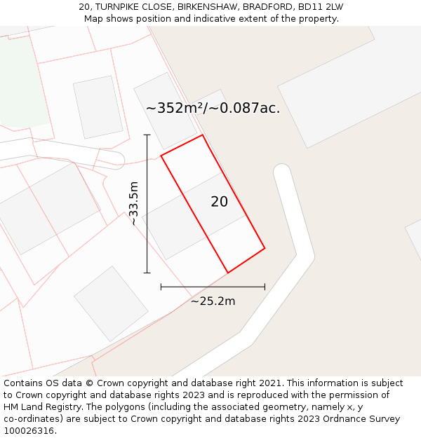 20, TURNPIKE CLOSE, BIRKENSHAW, BRADFORD, BD11 2LW: Plot and title map