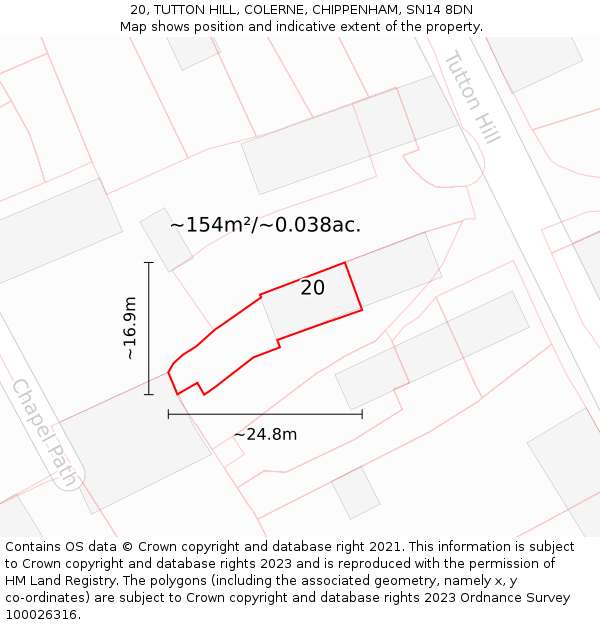 20, TUTTON HILL, COLERNE, CHIPPENHAM, SN14 8DN: Plot and title map