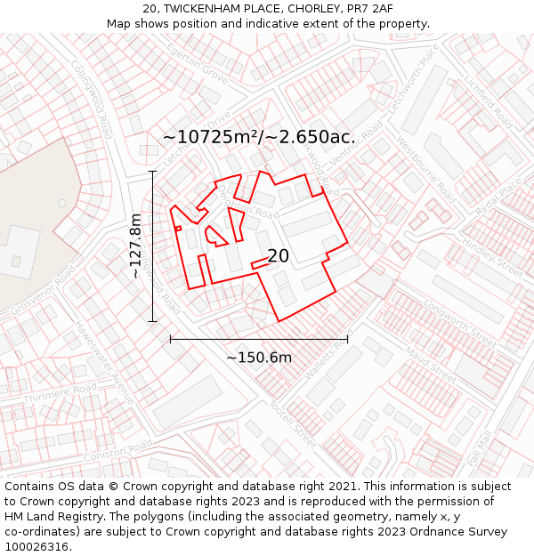 20, TWICKENHAM PLACE, CHORLEY, PR7 2AF: Plot and title map