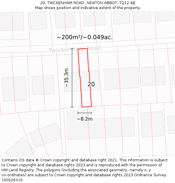 20, TWICKENHAM ROAD, NEWTON ABBOT, TQ12 4JE: Plot and title map
