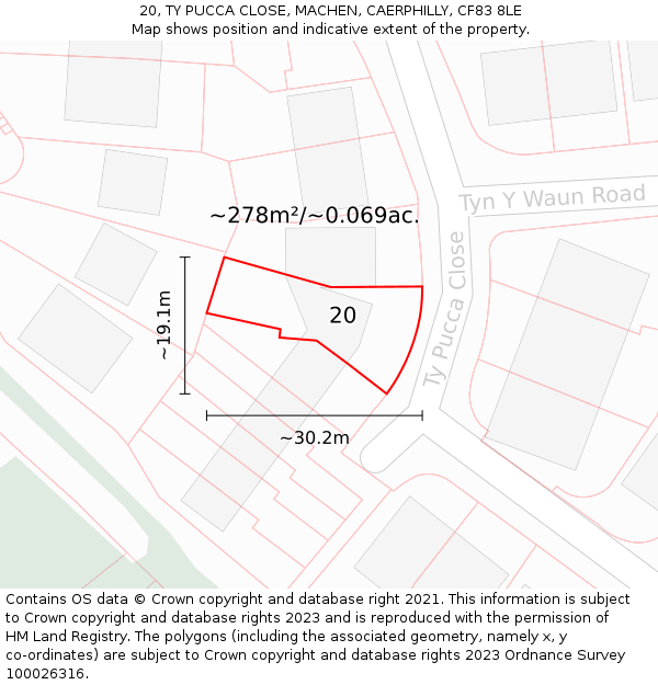 20, TY PUCCA CLOSE, MACHEN, CAERPHILLY, CF83 8LE: Plot and title map