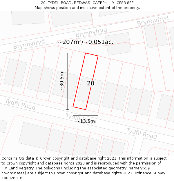20, TYDFIL ROAD, BEDWAS, CAERPHILLY, CF83 8EF: Plot and title map